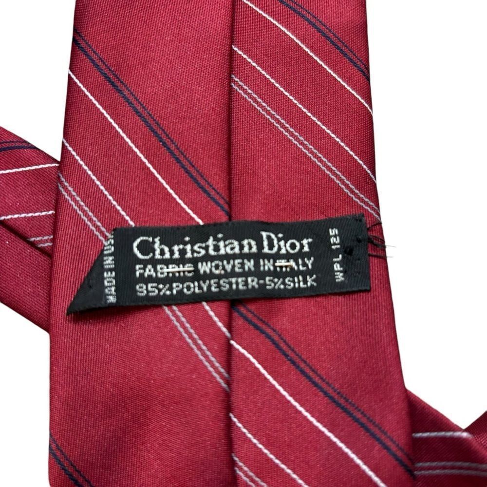 Vintage Men’s Christian Dior Burgundy Striped Silk Blend Tie - Picture 3 of 8